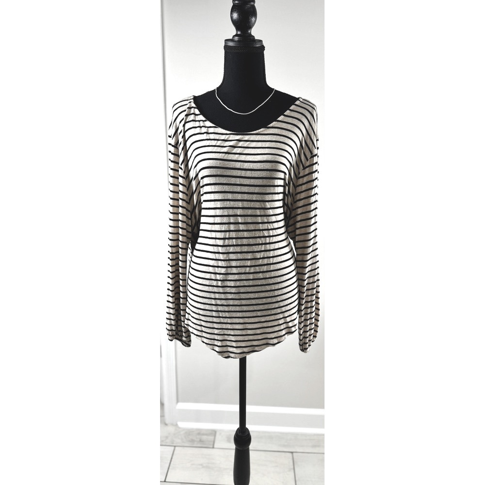 Honestee Striped Long‎ Sleeve Top Scoop Neck Casual Comfy Knit 2X